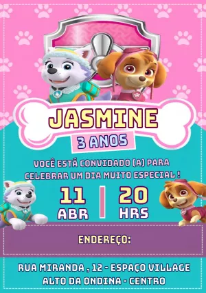 Convite de Aniversário Patrulha Canina Skye e Everest para Editar