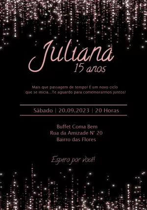 Convite de 15 Anos com Brilho Rose Gold para Editar Online