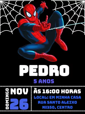 Convite de Aniversário Homem Aranha para Editar Online