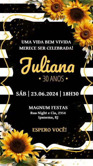 Convite de Aniversário Girassol Elegante para Editar Online