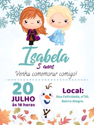 Convite de Aniversário Frozen Cute com Personagens para Editar