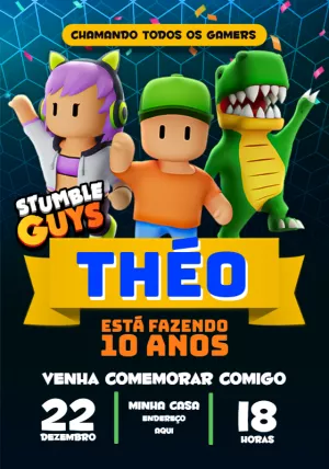 Convite de Aniversário Stumble Guys para Editar Online