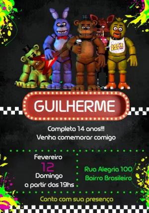 Convite Aniversário Five Nights at Freddy's para Editar Online