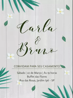Convite Casamento Rústico Folhagens Verde Editável Online