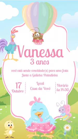 Convite Aniversário Galinha Pintadinha Candy para Editar Online