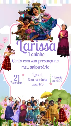 Convite Aniversário Encanto com Personagens para Editar Online