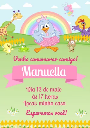 Convite Aniversário Galinha Pintadinha Rosa para Editar Online