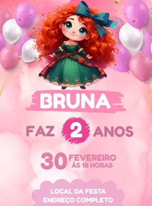 Convite Aniversário Valente com Merida para Editar Online