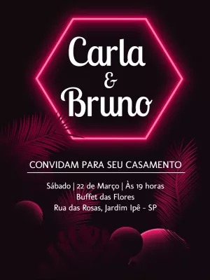 Convite de Casamento Neon Moderno para Editar Online