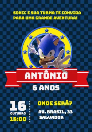 Convite de Aniversário Sonic para Editar Online