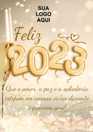 Cartão de Ano Novo Dourado com Balões para Editar Online
