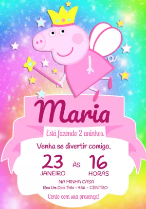 Convite Aniversário Peppa Pig Fada para Editar Online