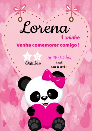 Convite de Aniversário Panda Rosa para Editar Online