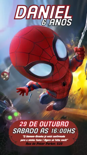 Convite de Aniversário Homem-Aranha para Editar Online