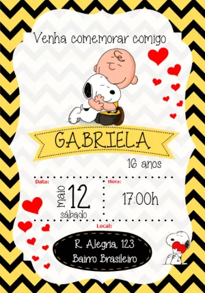 Convite de Aniversário Snoopy e Charlie Brown para Editar Online