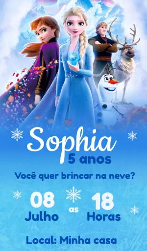 Convite de Aniversário Frozen com Personagens para Editar Online