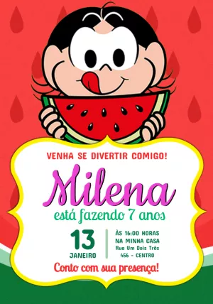 Convite de Aniversário Magali Turma da Mônica para Editar Online