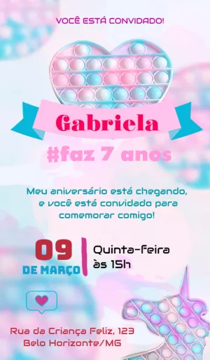 Convite de Aniversário Pop It para Editar e Imprimir Online