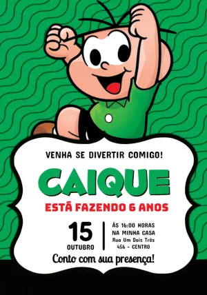 Convite de Aniversário Cebolinha Turma da Mônica para Editar