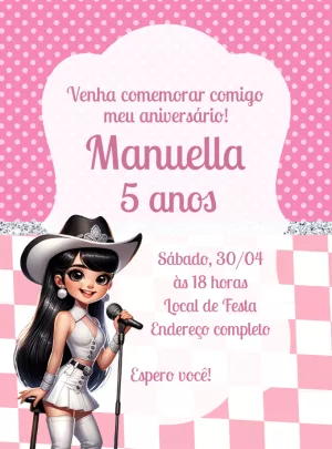 Convite Aniversário Cantora Boiadeira para Editar Online