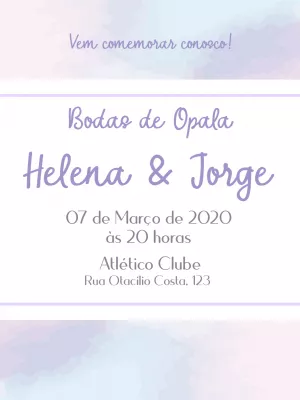 Convite Bodas de Opala com Fundo Aquarela para Editar Online