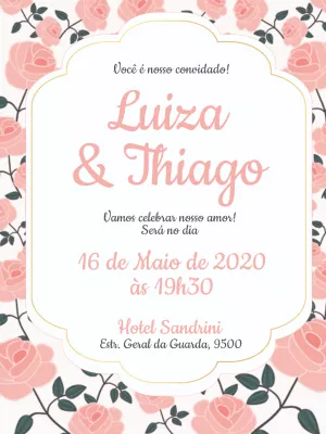 Convite de Casamento Floral Rosa para Editar Online