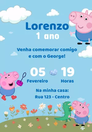Convite de Aniversário George Pig para Editar Online