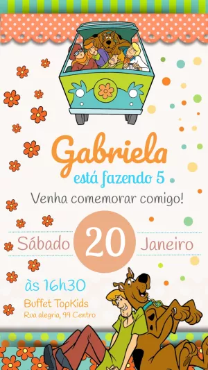 Convite de Aniversário Scooby Doo com a Turma para Editar