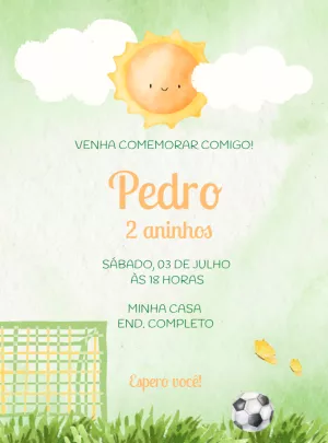 Convite Aniversário Futebol Aquarela para Editar Online