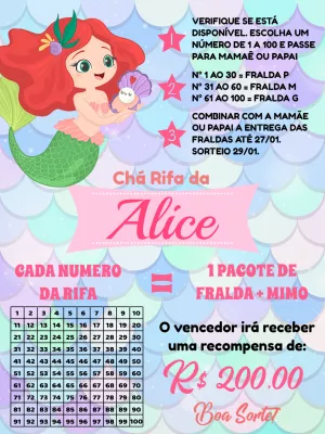 Chá Rifa Sereia Editável Online para Imprimir e Enviar