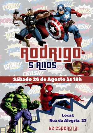Invitación de cumpleaños Los Vengadores – Estático – Convites Personalizados