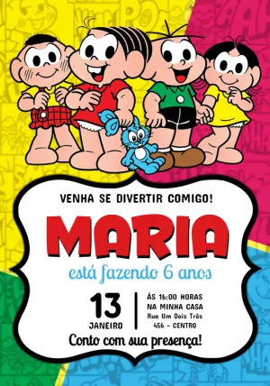 Convite de Aniversário Turma da Mônica para Editar Online