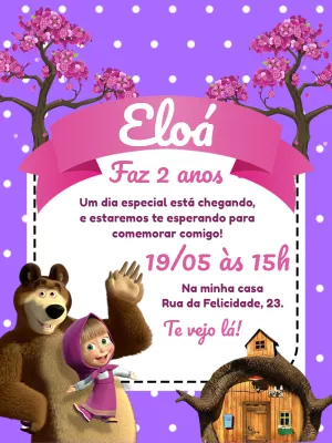 Convite Aniversário Masha e o Urso com Flores para Editar Online