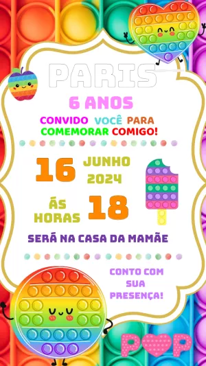 Convite de Aniversário Pop It Colorido para Editar Online
