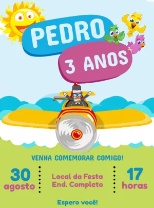 Convite Aniversário Mundo Bita Aviador para Editar Online