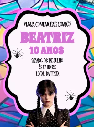 Convite de Aniversário Wandinha Addams para Editar Online