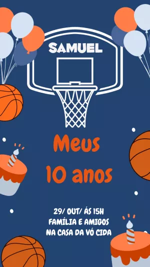 Convite de Aniversário Tema Basquete para Editar Online