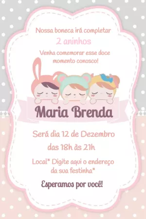 Convite Aniversário Boneca Metoo para Editar Online