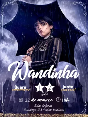 Convite de Aniversário Wandinha Addams para Editar Online
