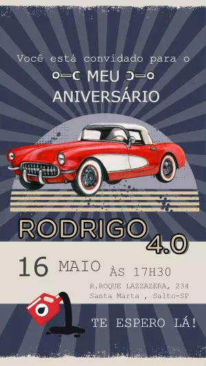 Convite de Aniversário Carros Antigos Retrô para Editar Online