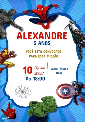 Convite de Aniversário Vingadores com Heróis para Editar Online