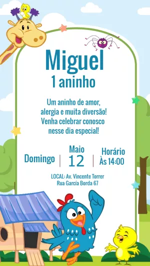 Convite de Aniversário Galinha Pintadinha para Editar Online