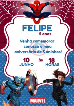 Convite de Aniversário Vingadores para Editar Online