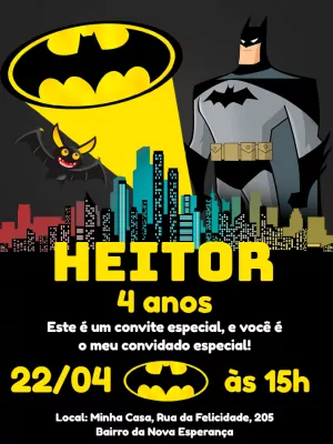 Convite de Aniversário Batman para Editar e Imprimir