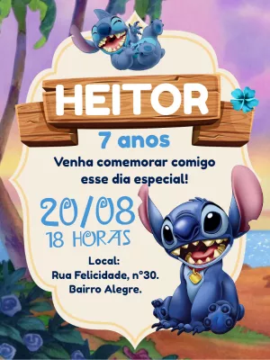 Convite de Aniversário Stitch Tropical para Editar Online