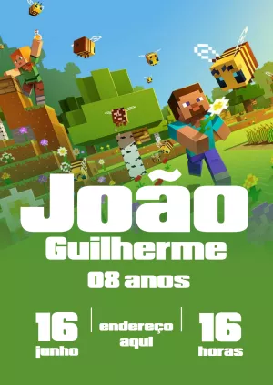 Convite de Aniversário Minecraft com Personagens para Editar Online
