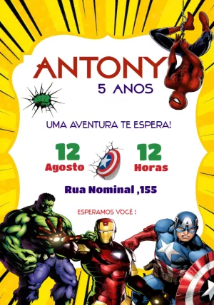Invitación de cumpleaños Los Vengadores – Estático – Convites Personalizados