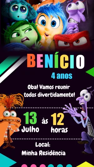 Convite de Aniversário Divertida Mente 2 para Editar Online