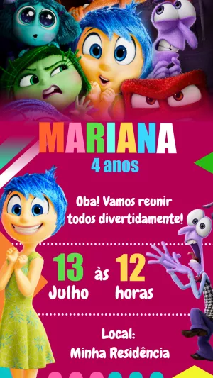 Convite de Aniversário Divertida Mente 2 para Editar Online