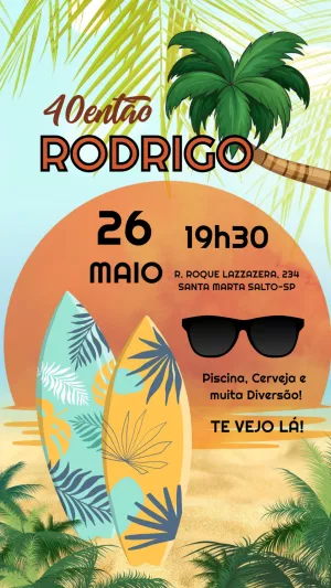Convite Aniversário Pool Party Praia Editável para Enviar